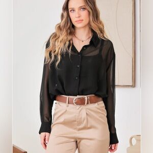 Mustard Seed Black Sheer Bodysuit